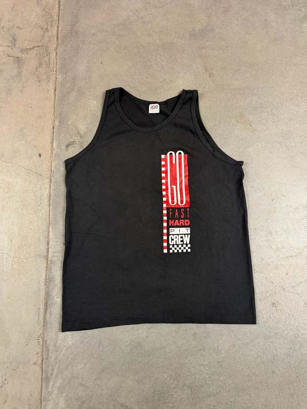 Vintage 90s Anvil Go Fast Hard Pit Crew Racing Tank Top XL